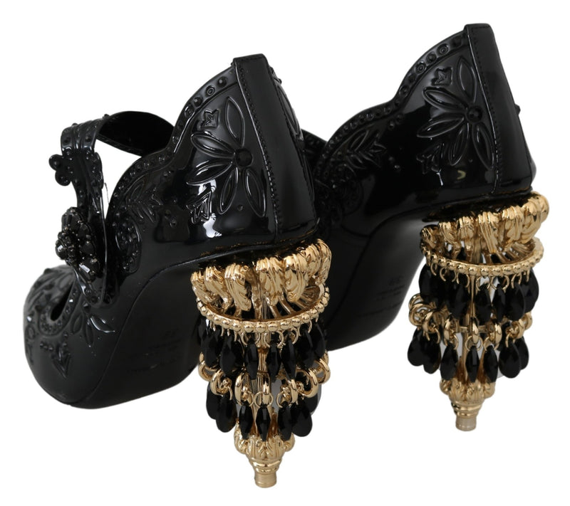 Black Crystal Floral CINDERELLA Heels Shoes - Avaz Shop