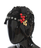 Black Crystal Gold Cherries Brooch Hat - Avaz Shop