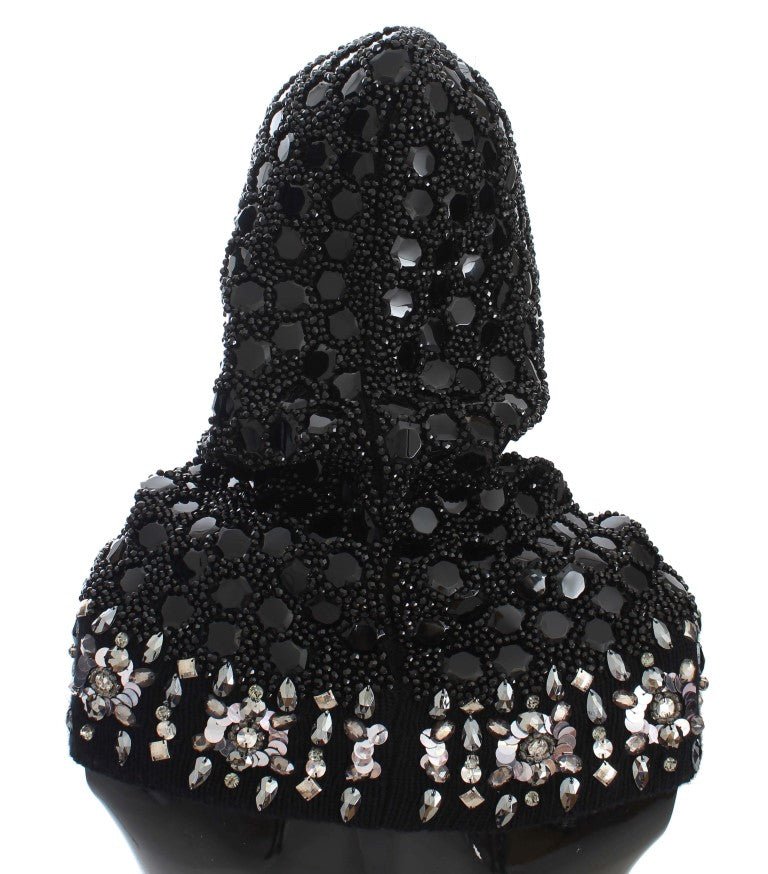 Black Crystal Sequin Hood Scarf Hat - Avaz Shop