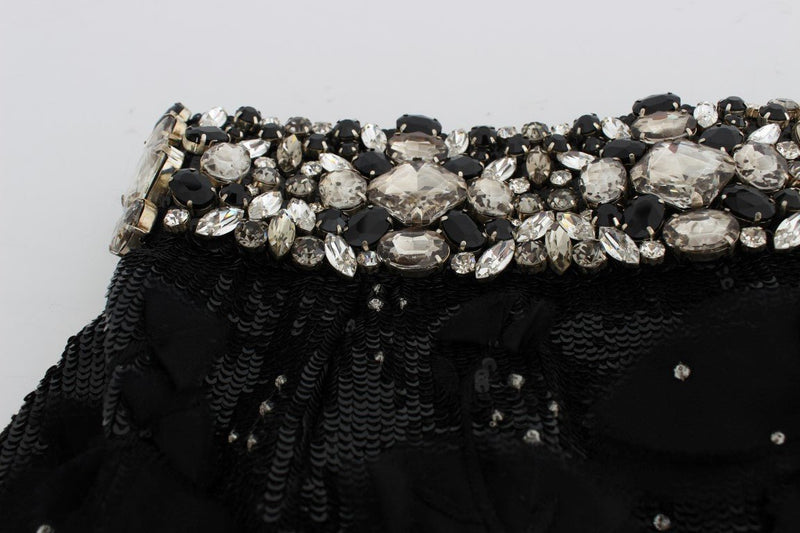 Black Crystal Sequined Mini Shorts - Avaz Shop