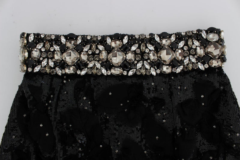 Black Crystal Sequined Mini Shorts - Avaz Shop