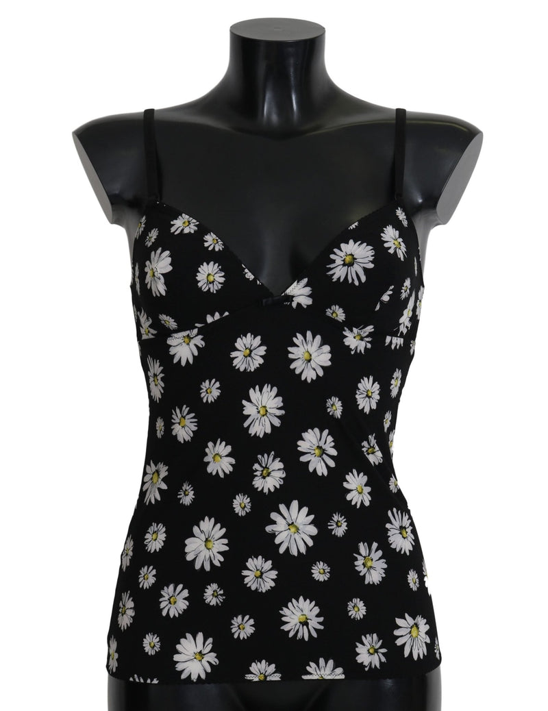 Black Daisy Print Dress Lingerie Chemisole - Avaz Shop