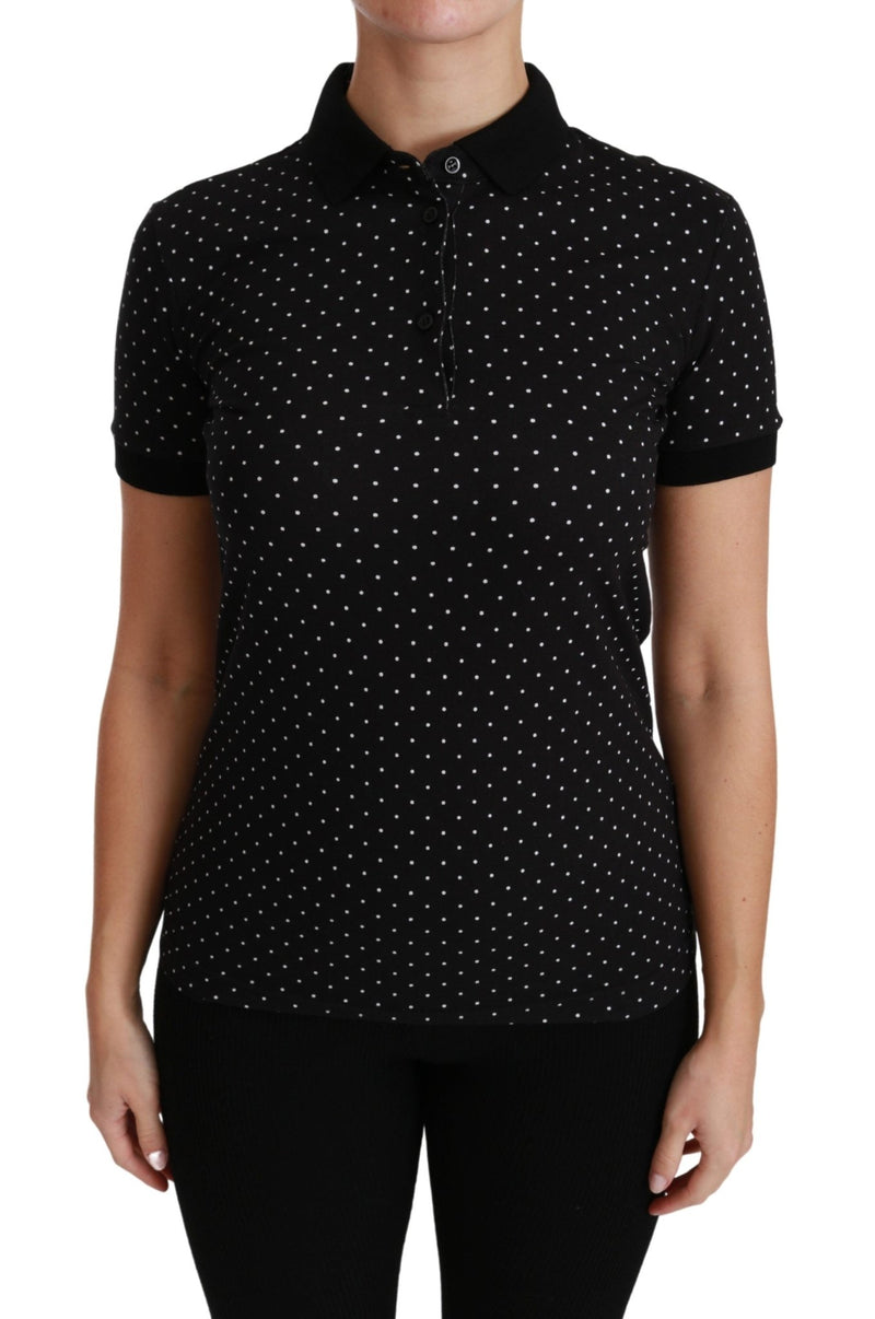 Black Dotted Collared Polo Shirt Cotton Top - Avaz Shop