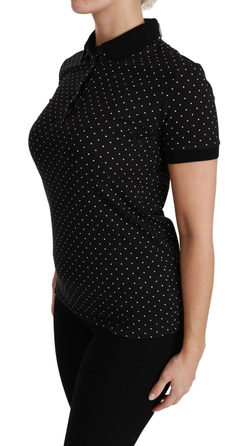 Black Dotted Collared Polo Shirt Cotton Top - Avaz Shop
