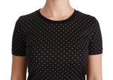 Black Dotted Crewneck Cotton Top T-shirt - Avaz Shop