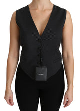 Black Dotted Waistcoat Vest Blouse Top - Avaz Shop