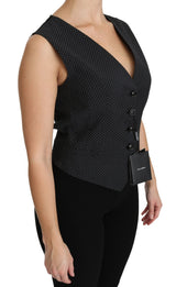 Black Dotted Waistcoat Vest Blouse Top - Avaz Shop