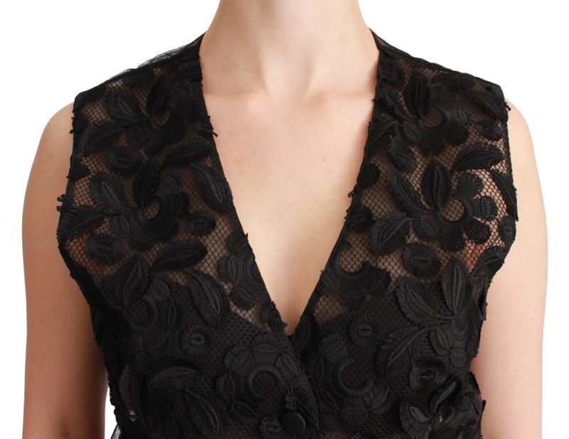 Black Floral Brocade Top Gilet Waistcoat - Avaz Shop