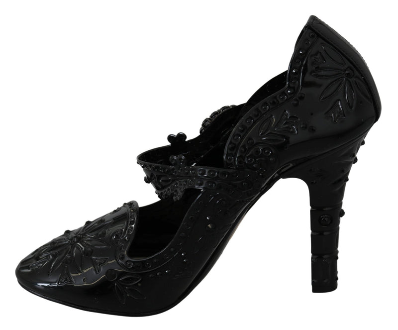Black Floral Crystal CINDERELLA Heels Shoes - Avaz Shop