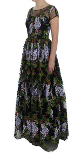 Black Floral Embroidered Full Maxi Dress - Avaz Shop