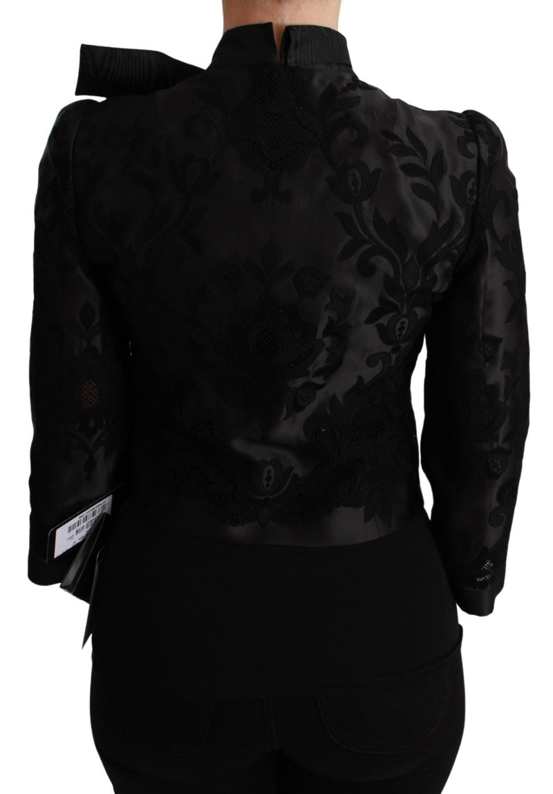 Black Floral Jacquard Blazer Silk Jacket - Avaz Shop