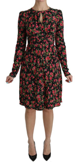 Black Floral Longsleeve Knee Length Dress - Avaz Shop