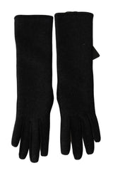 Black Gray Mid Arm Length Mittens Wool Gloves - Avaz Shop
