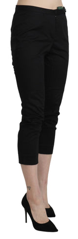 Black High Waist Skinny Cropped Dress Trouser Pants - Avaz Shop