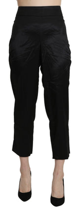 Black High Waist Straight Cropped Dress Trouser Pants - Avaz Shop