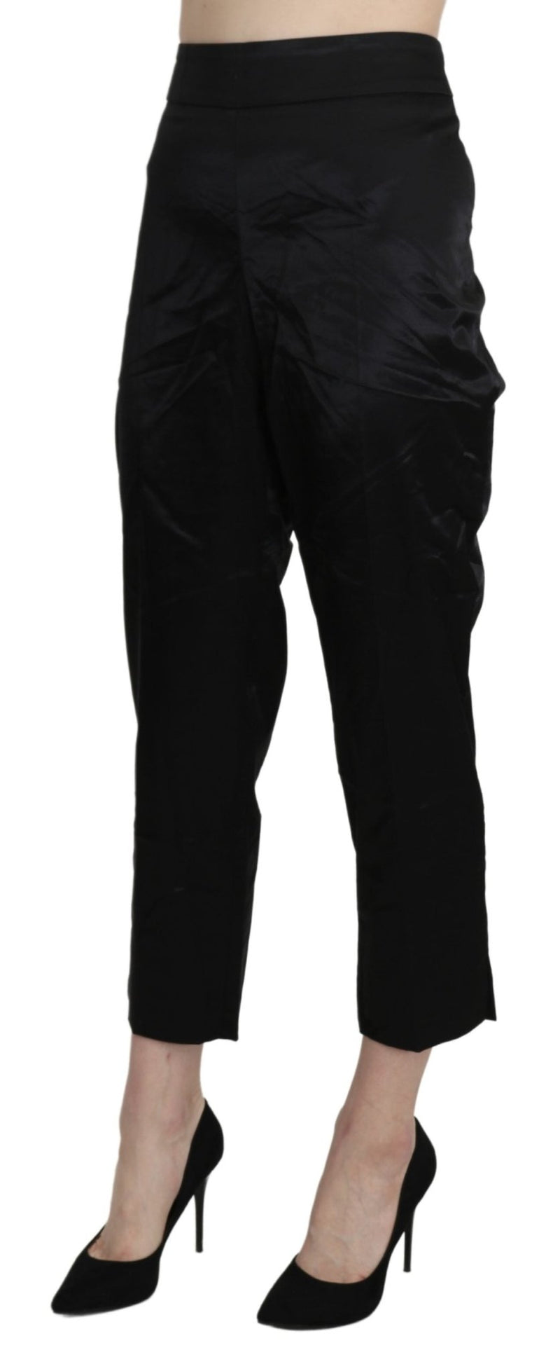 Black High Waist Straight Cropped Dress Trouser Pants - Avaz Shop