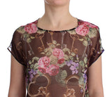 Black Key Floral Print Silk Blouse T-shirt - Avaz Shop