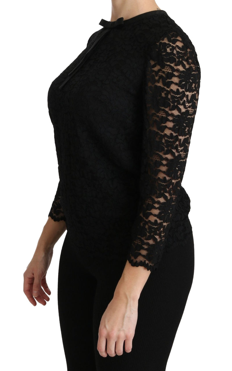 Black Lace Long Sleeve Nylon Blouse - Avaz Shop