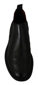 Black Leather Boots Stretch Mens Shoes - Avaz Shop