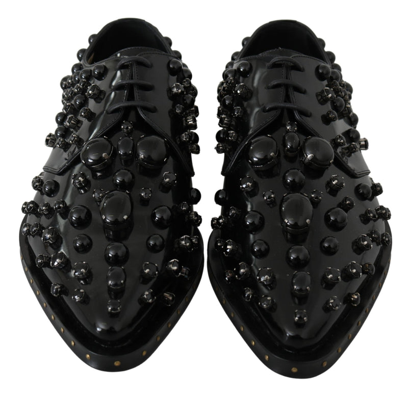 Black Leather Crystals Dress Broque Shoes - Avaz Shop