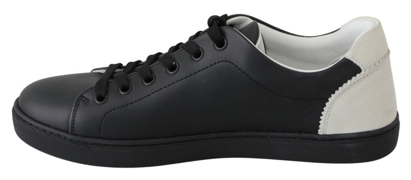 Black Leather Low Top Sneakers Shoes - Avaz Shop