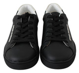 Black Leather Low Top Sneakers Shoes - Avaz Shop