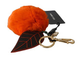 Black Leather Orange Fur Gold Clasp Keyring Keychain - Avaz Shop