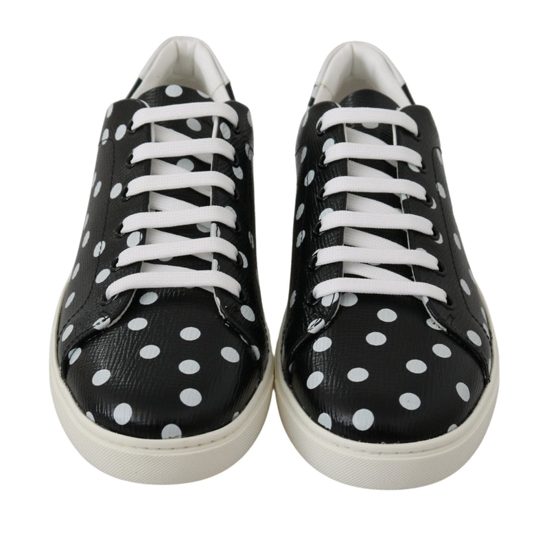 Black Leather Polka Dots Sneakers Shoes - Avaz Shop