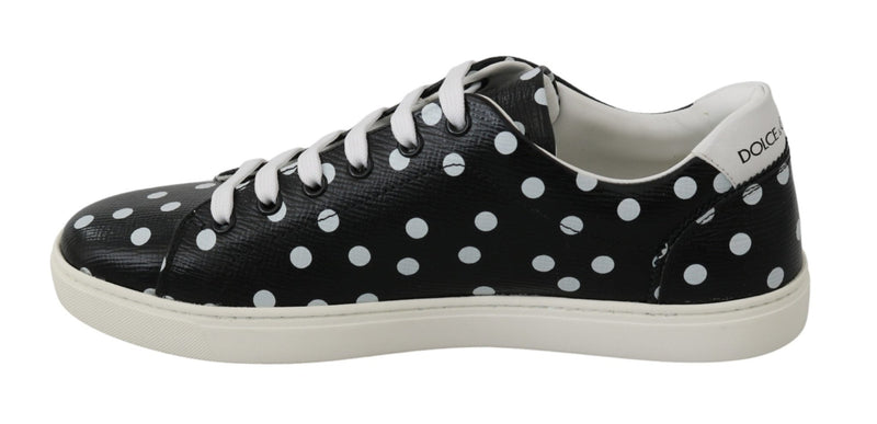 Black Leather Polka Dots Sneakers Shoes - Avaz Shop