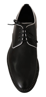 Black Leather White Line Dress Derby Shoes - Avaz Shop