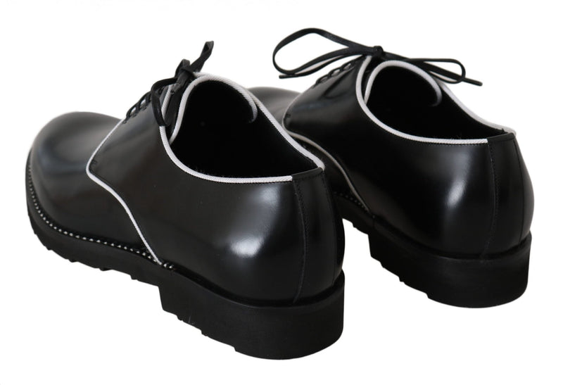 Black Leather White Line Dress Derby Shoes - Avaz Shop