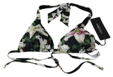 Black Lilies Print Nylon Swimwear Bikini Tops - Avaz Shop