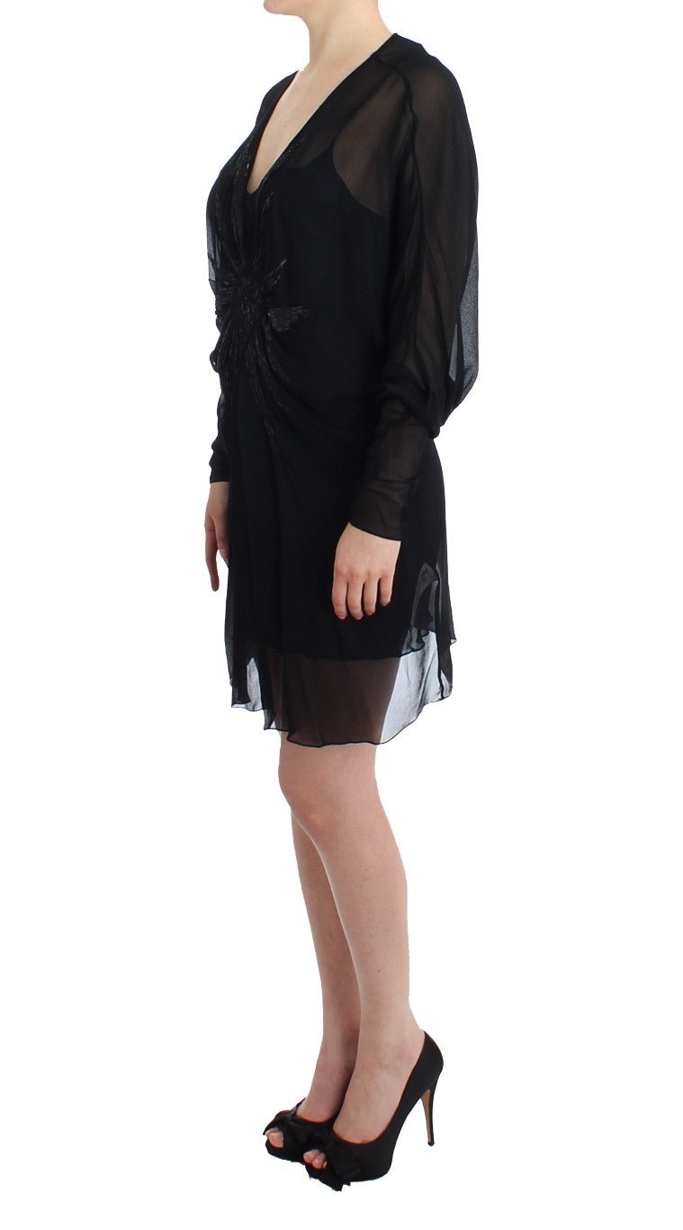 Black long sleeve silk dress - Avaz Shop