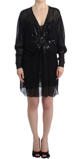Black long sleeve silk dress - Avaz Shop