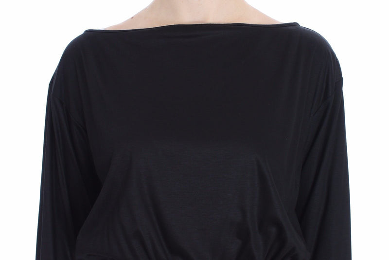 Black Modal Silk Shift Knee Dress - Avaz Shop