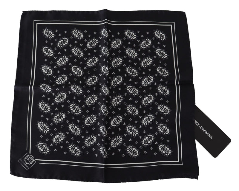 Black Patterned Square Scarf Silk Handkerchief - Avaz Shop