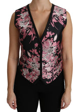 Black Pink Floral Waistcoat Vest Blouse Top - Avaz Shop