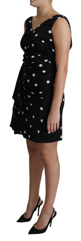 Black Polka Dots Charmeuse Ruffle Mini Dress - Avaz Shop