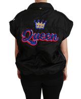 Black Queen Crown Sequined Bomber Jacket - Avaz Shop
