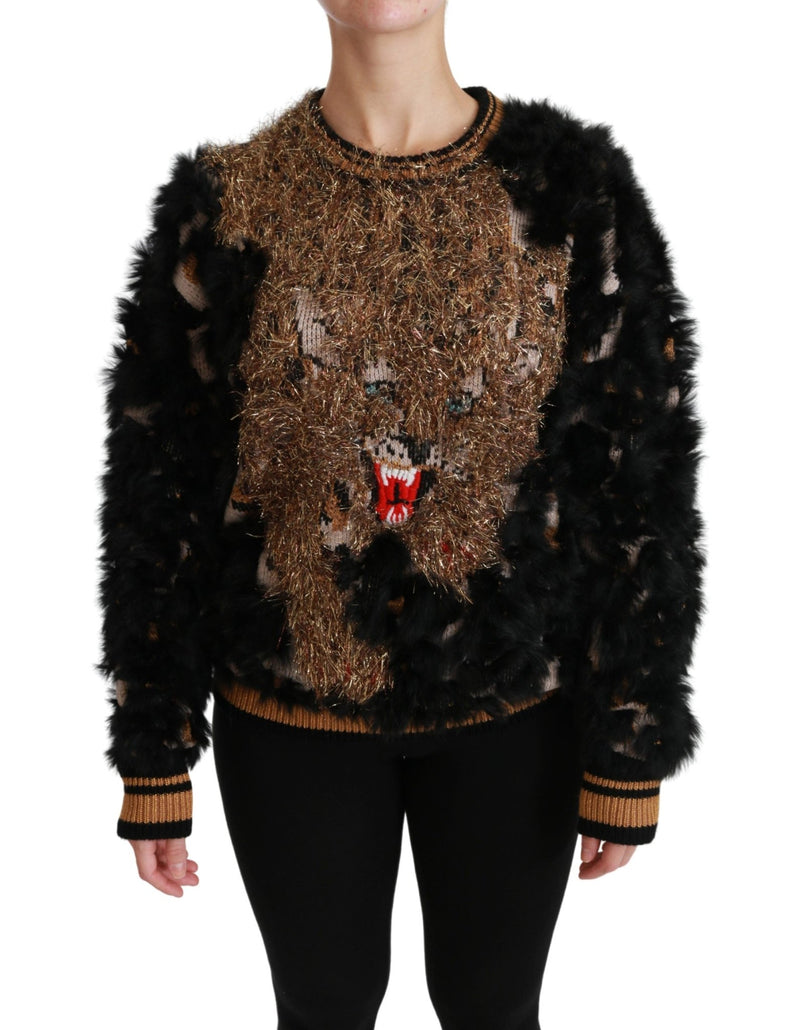 Black Rabbit Fur Pullover Wool Sweater - Avaz Shop