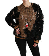 Black Rabbit Fur Pullover Wool Sweater - Avaz Shop