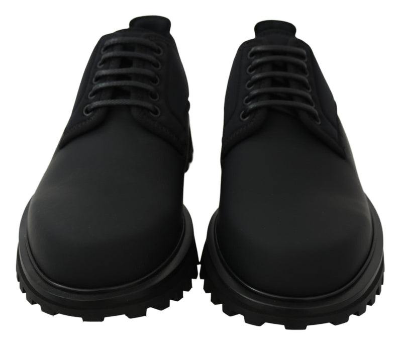 Black Rubberized Calfskin Chunky Derby Vulcano Shoes - Avaz Shop