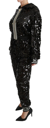 Black Sequined Hooded Sweater Dress Jumpsuit - Avaz Shop