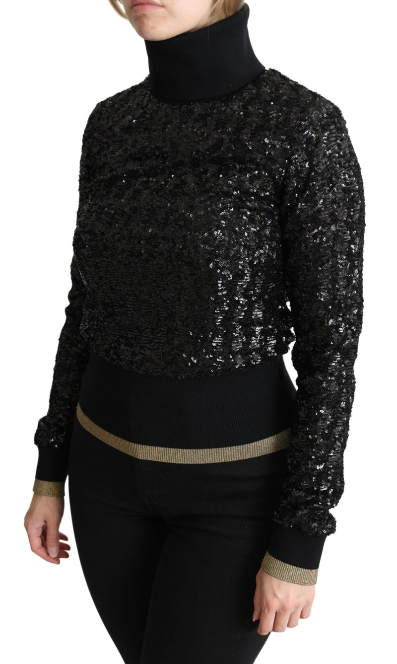 Black Sequined Knitted Turtle Neck Sweater - Avaz Shop