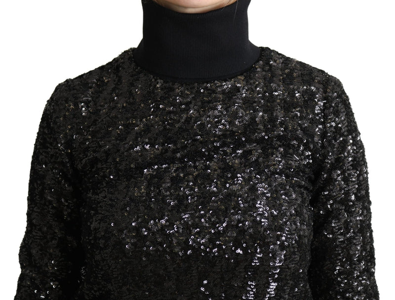 Black Sequined Knitted Turtle Neck Sweater - Avaz Shop