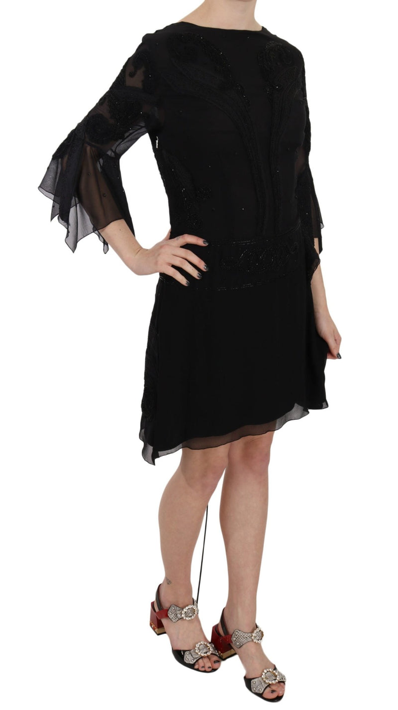 Black Sequined Silk Mini Shift Gown - Avaz Shop