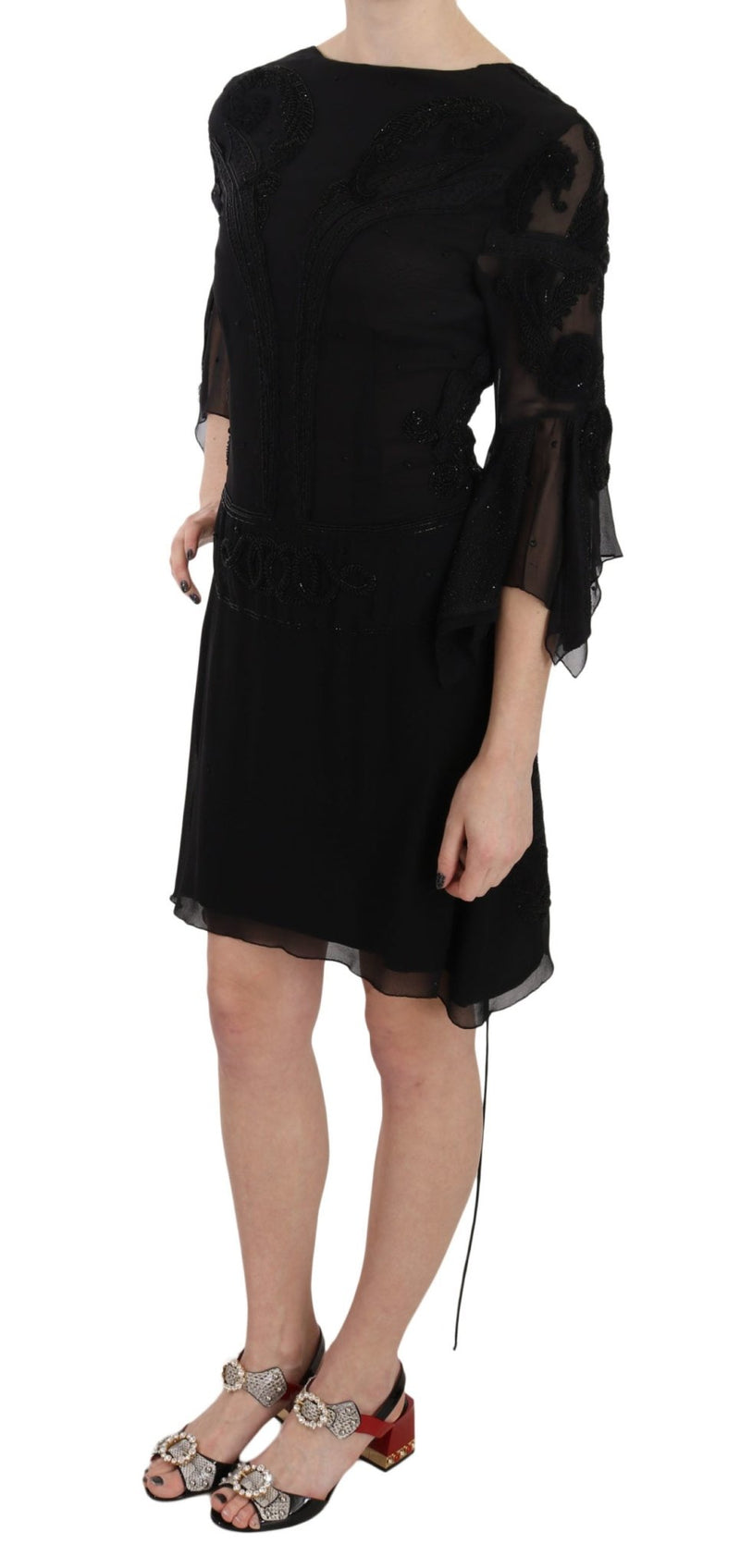 Black Sequined Silk Mini Shift Gown - Avaz Shop