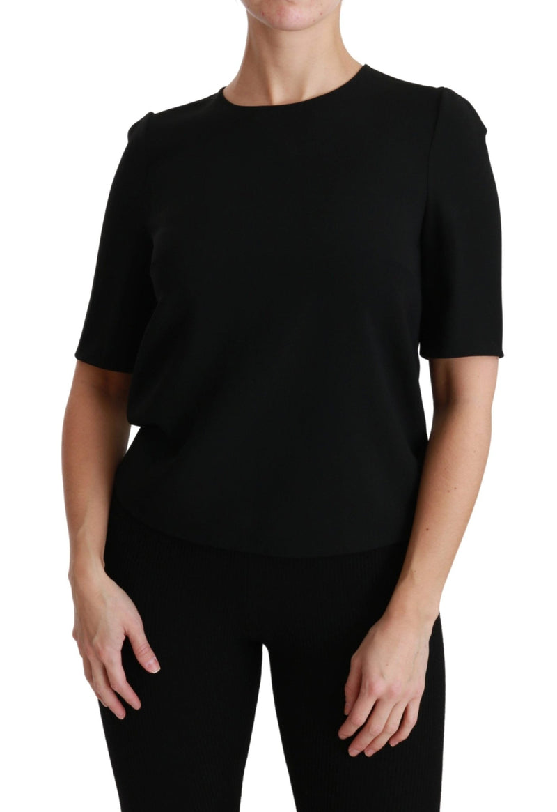 Black Short Sleeve Casual Top Stretch Blouse - Avaz Shop