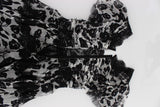 Black Silk Floral Lace Ricamo Ball Maxi Dress - Avaz Shop