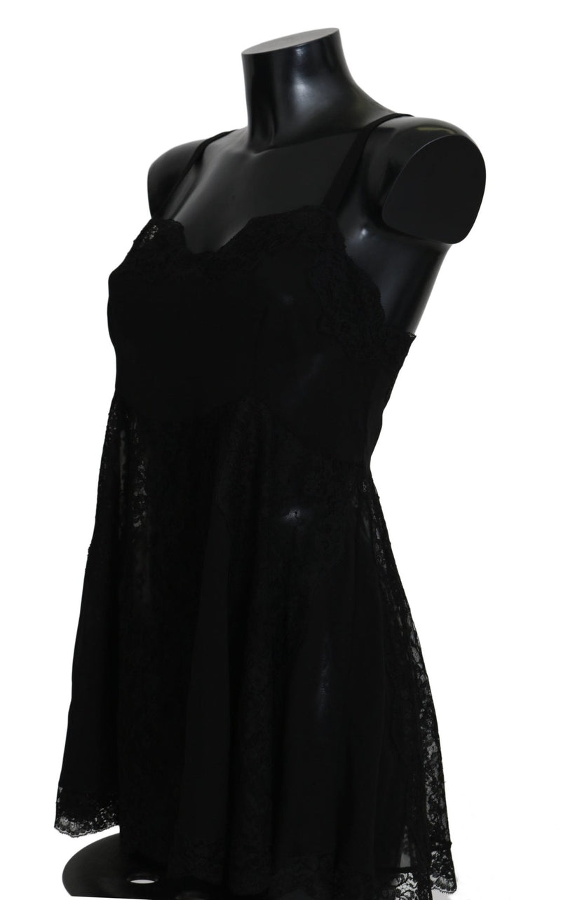 Black Silk Lace Dress Lingerie Chemisole - Avaz Shop